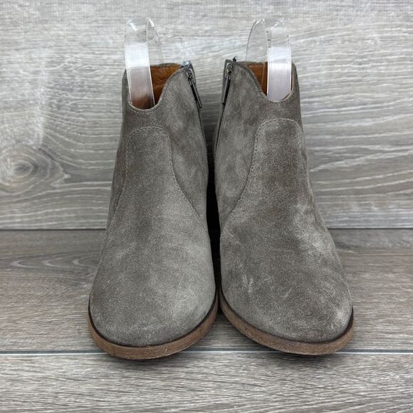 Frye Nora Women's Sz 7.5B Gray Elephant Suede Zip Heeled Ankle Boots 3479930-EPT - Picture 2 of 14